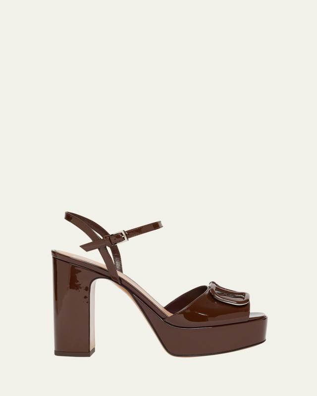 VLogo Signature Patent Leather Platform Sandals